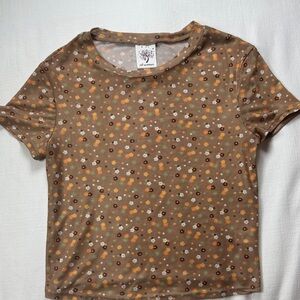 Self Esteem‎ Brown Floral Short Sleeve Top